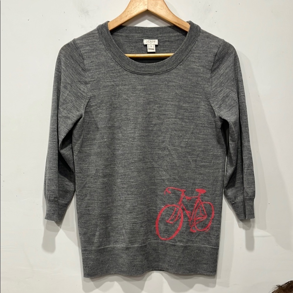 J. Crew Factory Merino Wool 3/4 sleeve Sweater Pink Bike Heather Grey Sweater S